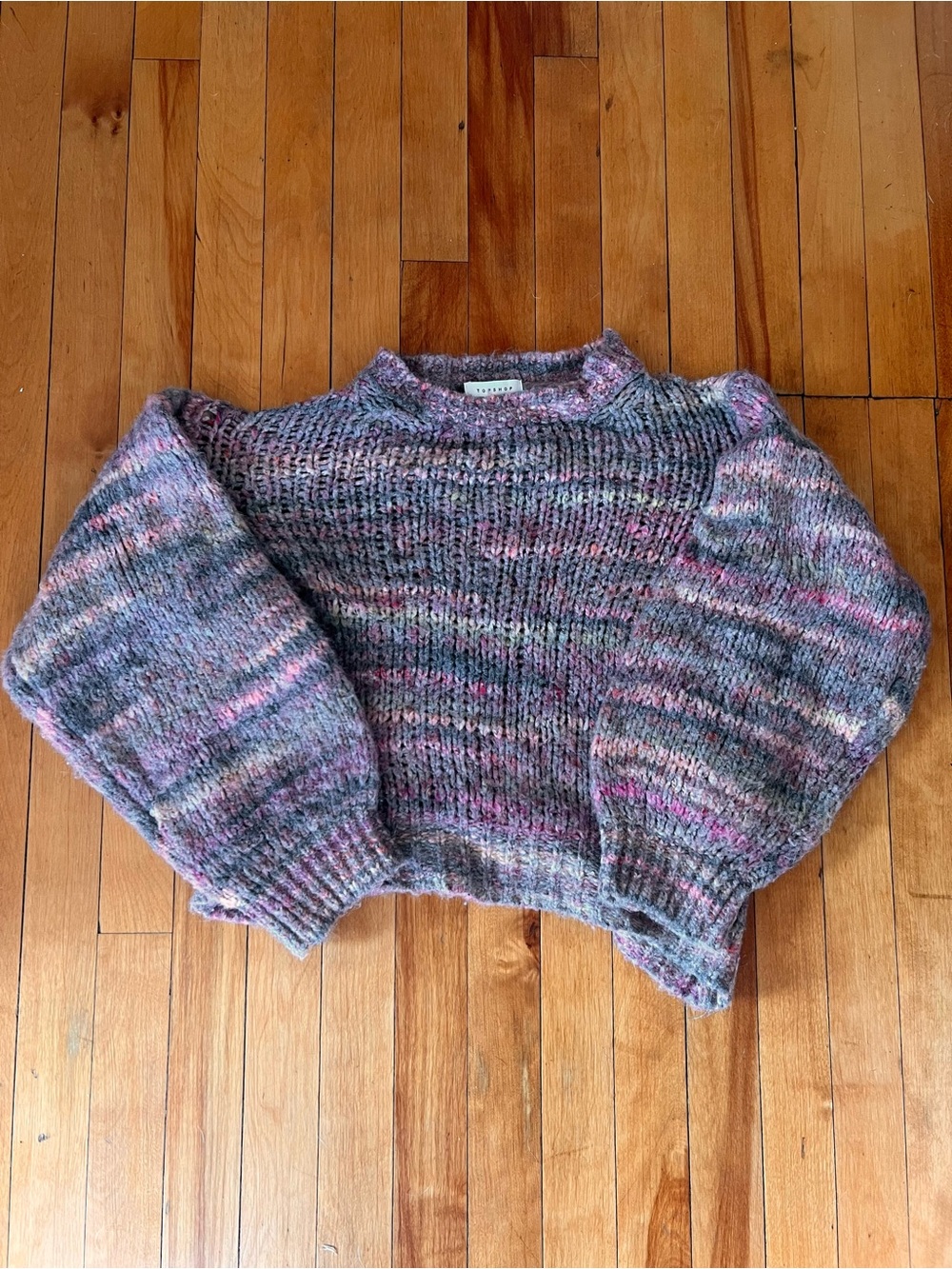 Topshop Multicolor Cropped Crewneck Sweater